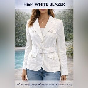 H&M White Belted Women's Blazer Jacket